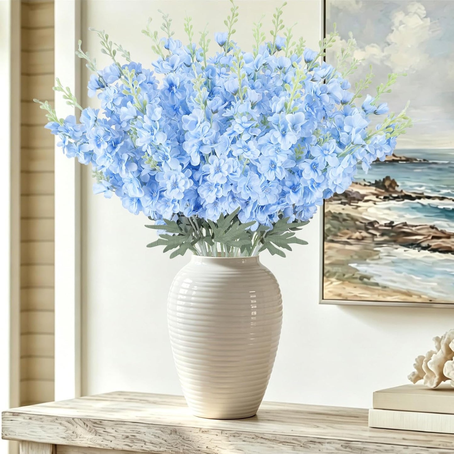 24Pcs White Delphinium Artificial Flowers Bulk 33.5" Long Stem Silk Delphinium for Tall Vase Look Real Wedding Event Larkspur Flowers for Table Centerpieces Home Garden Outdoor Decor