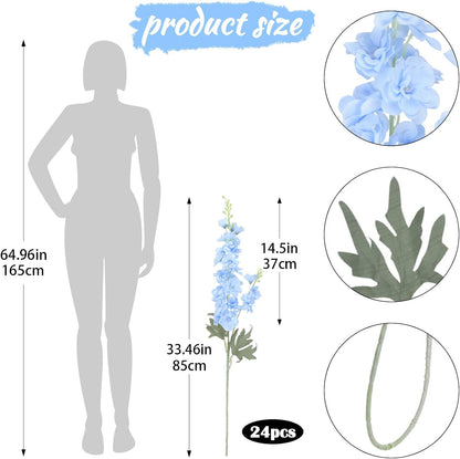 24Pcs White Delphinium Artificial Flowers Bulk 33.5" Long Stem Silk Delphinium for Tall Vase Look Real Wedding Event Larkspur Flowers for Table Centerpieces Home Garden Outdoor Decor