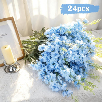 24Pcs White Delphinium Artificial Flowers Bulk 33.5" Long Stem Silk Delphinium for Tall Vase Look Real Wedding Event Larkspur Flowers for Table Centerpieces Home Garden Outdoor Decor