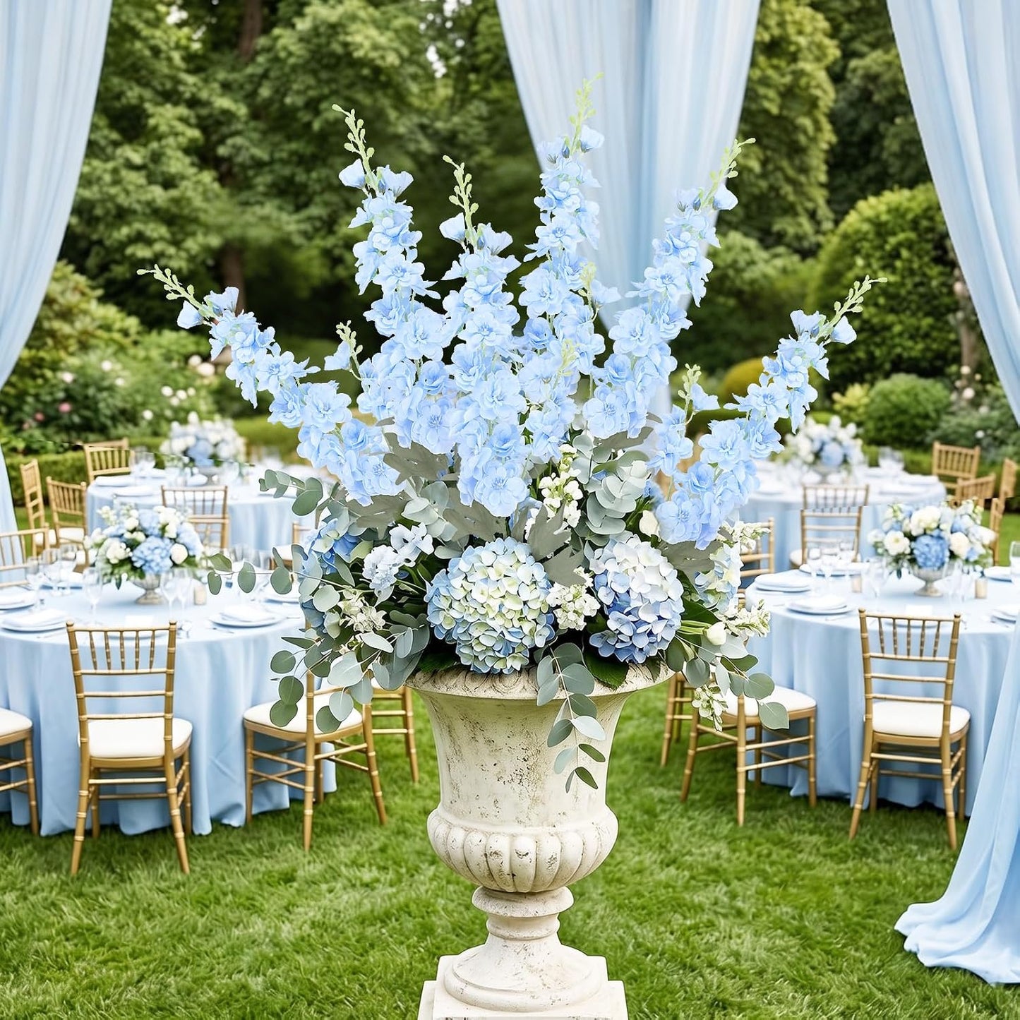 24Pcs White Delphinium Artificial Flowers Bulk 33.5" Long Stem Silk Delphinium for Tall Vase Look Real Wedding Event Larkspur Flowers for Table Centerpieces Home Garden Outdoor Decor