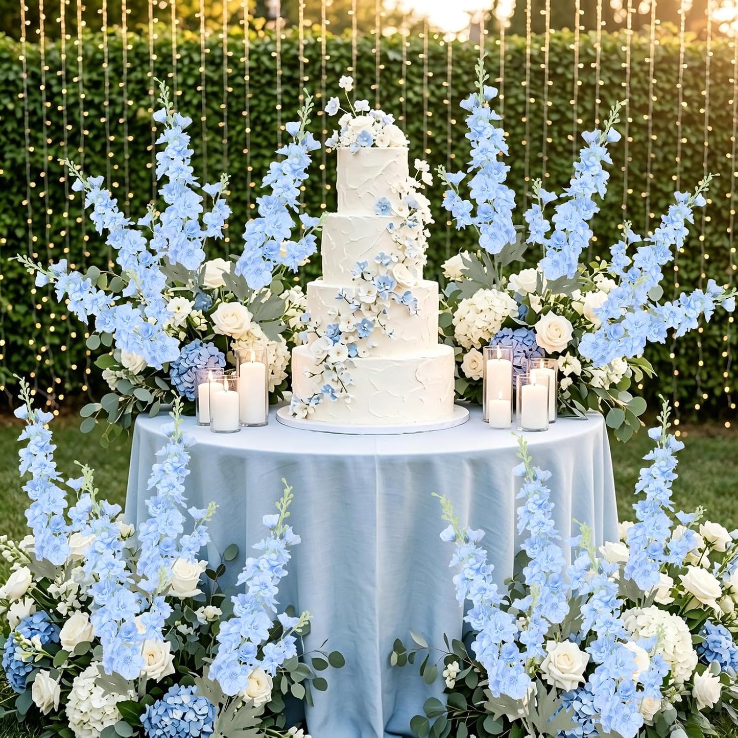 24Pcs White Delphinium Artificial Flowers Bulk 33.5" Long Stem Silk Delphinium for Tall Vase Look Real Wedding Event Larkspur Flowers for Table Centerpieces Home Garden Outdoor Decor