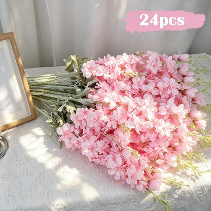 24Pcs White Delphinium Artificial Flowers Bulk 33.5" Long Stem Silk Delphinium for Tall Vase Look Real Wedding Event Larkspur Flowers for Table Centerpieces Home Garden Outdoor Decor