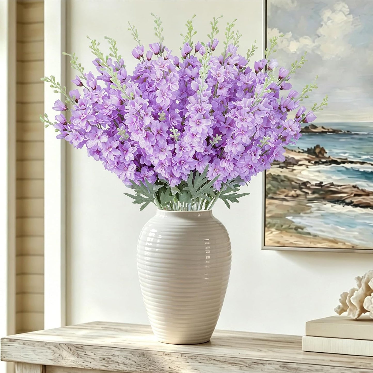 24Pcs White Delphinium Artificial Flowers Bulk 33.5" Long Stem Silk Delphinium for Tall Vase Look Real Wedding Event Larkspur Flowers for Table Centerpieces Home Garden Outdoor Decor