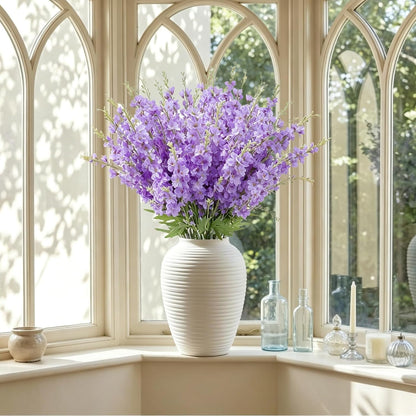 24Pcs White Delphinium Artificial Flowers Bulk 33.5" Long Stem Silk Delphinium for Tall Vase Look Real Wedding Event Larkspur Flowers for Table Centerpieces Home Garden Outdoor Decor