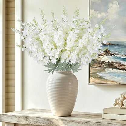 24Pcs White Delphinium Artificial Flowers Bulk 33.5" Long Stem Silk Delphinium for Tall Vase Look Real Wedding Event Larkspur Flowers for Table Centerpieces Home Garden Outdoor Decor