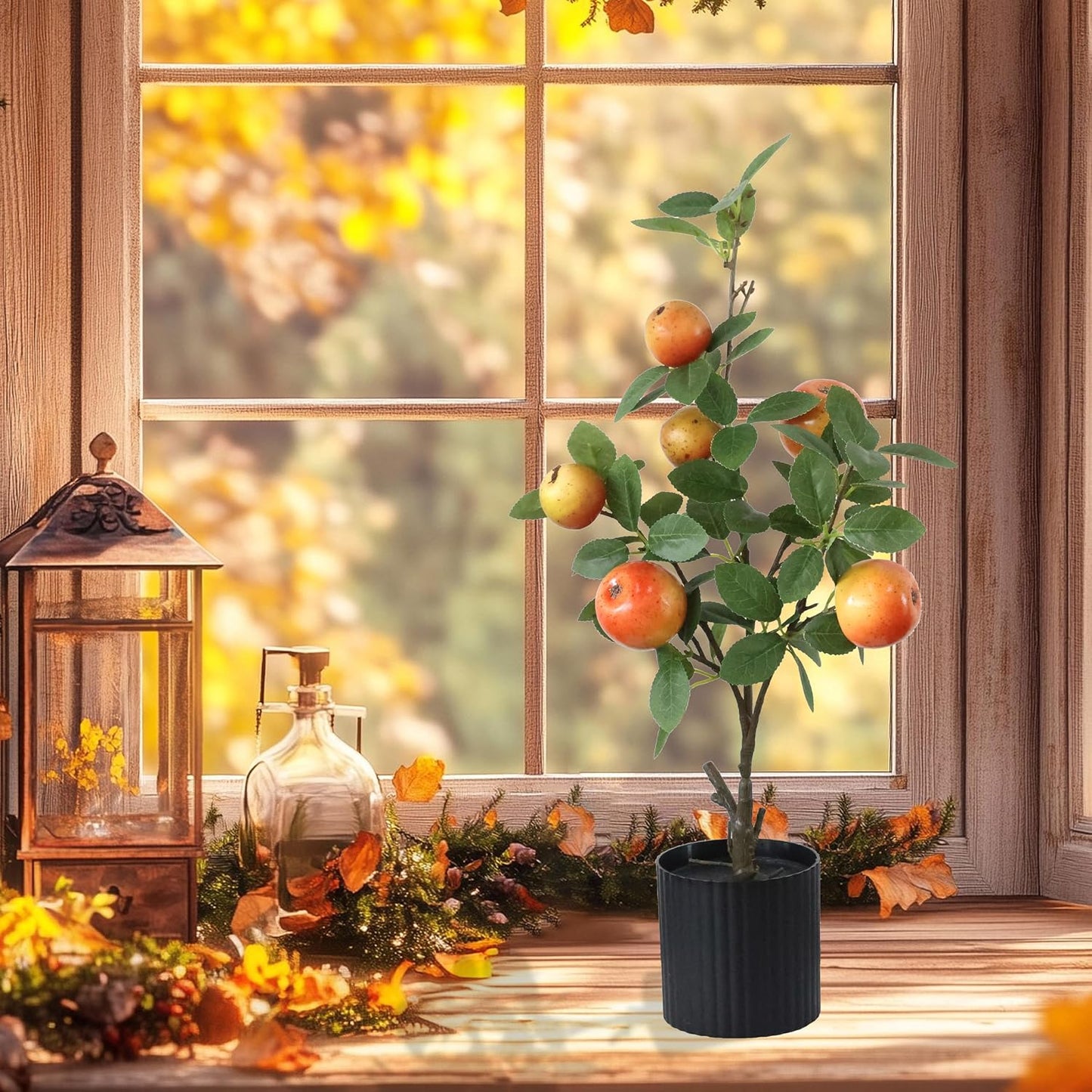4 PCS Artificial Pomegranate Cherry Plant, Realistic Fruit Tree Branch with Black Pot, 19 Inch Height, 4 Inch Base, Home Decor (4)