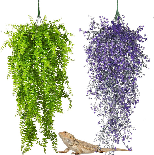 Reptile Plants Hanging Fake Vines Boston Climbing Terrarium Plant with Suction Cup for Bearded Dragons Lizards Geckos Snake Pets Hermit Crab and Tank Habitat Decorations (3 Pack)