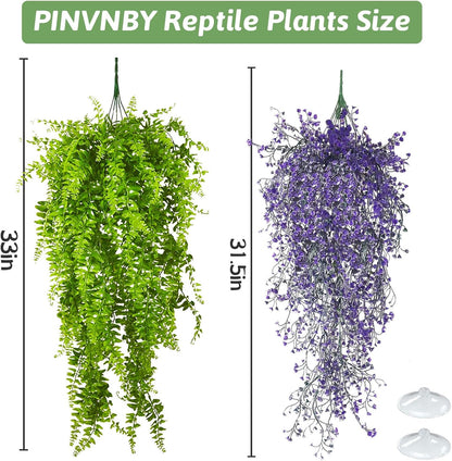 Reptile Plants Hanging Fake Vines Boston Climbing Terrarium Plant with Suction Cup for Bearded Dragons Lizards Geckos Snake Pets Hermit Crab and Tank Habitat Decorations (3 Pack)