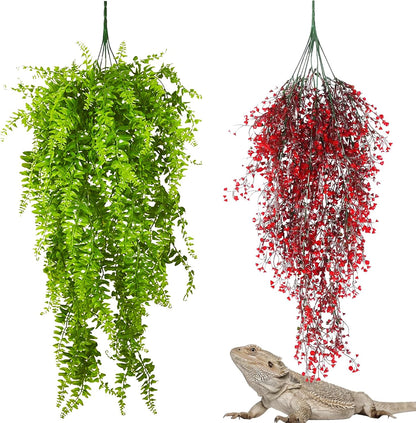 Reptile Plants Hanging Fake Vines Boston Climbing Terrarium Plant with Suction Cup for Bearded Dragons Lizards Geckos Snake Pets Hermit Crab and Tank Habitat Decorations (3 Pack)