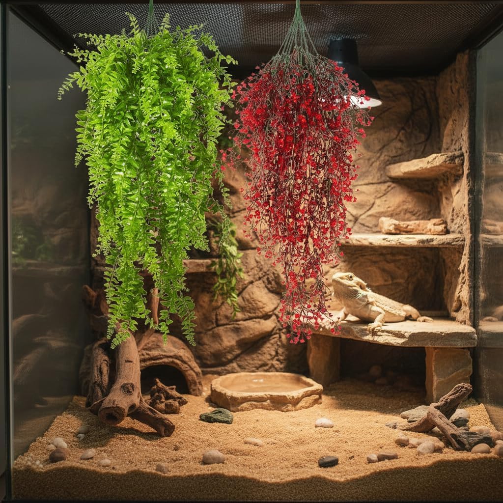 Reptile Plants Hanging Fake Vines Boston Climbing Terrarium Plant with Suction Cup for Bearded Dragons Lizards Geckos Snake Pets Hermit Crab and Tank Habitat Decorations (3 Pack)