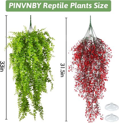 Reptile Plants Hanging Fake Vines Boston Climbing Terrarium Plant with Suction Cup for Bearded Dragons Lizards Geckos Snake Pets Hermit Crab and Tank Habitat Decorations (3 Pack)