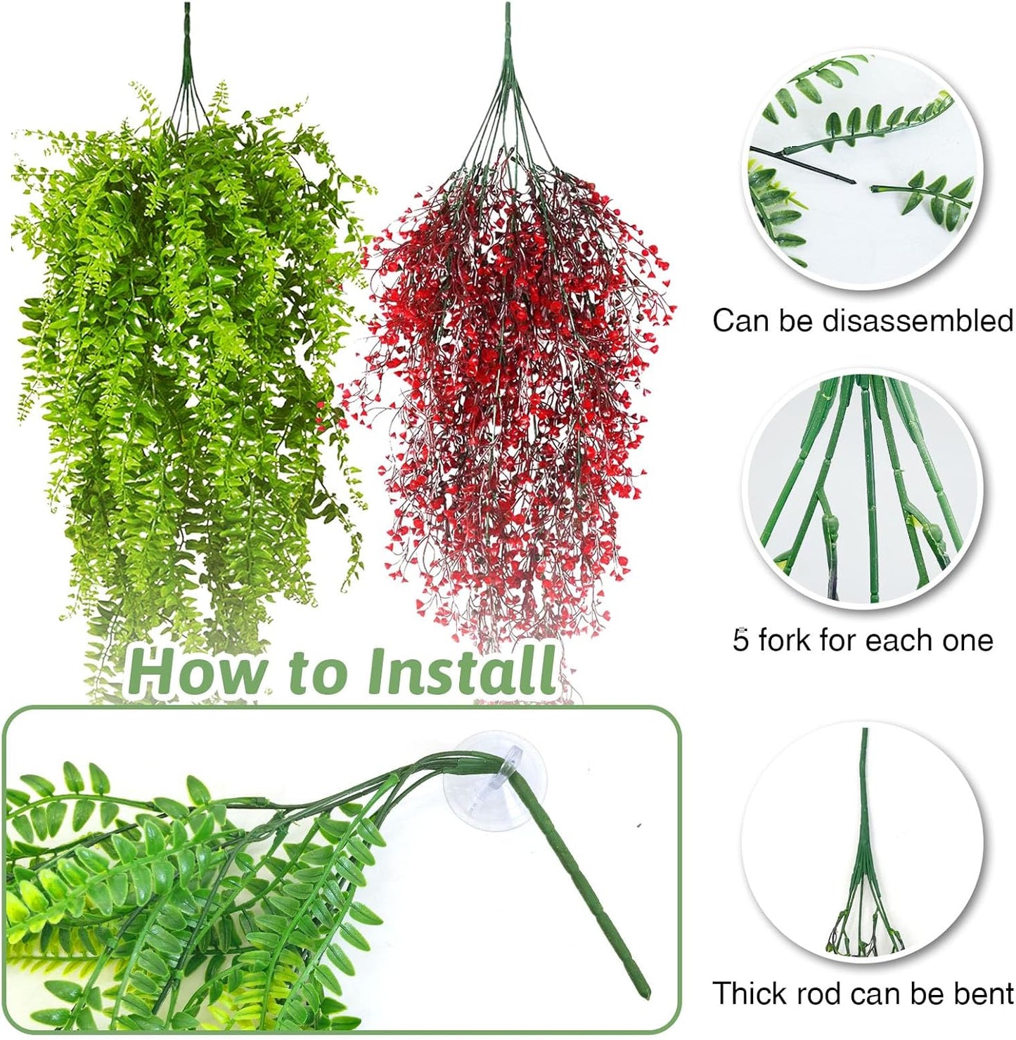 Reptile Plants Hanging Fake Vines Boston Climbing Terrarium Plant with Suction Cup for Bearded Dragons Lizards Geckos Snake Pets Hermit Crab and Tank Habitat Decorations (3 Pack)