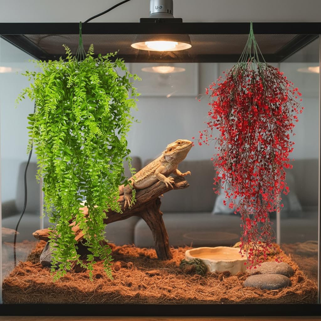Reptile Plants Hanging Fake Vines Boston Climbing Terrarium Plant with Suction Cup for Bearded Dragons Lizards Geckos Snake Pets Hermit Crab and Tank Habitat Decorations (3 Pack)