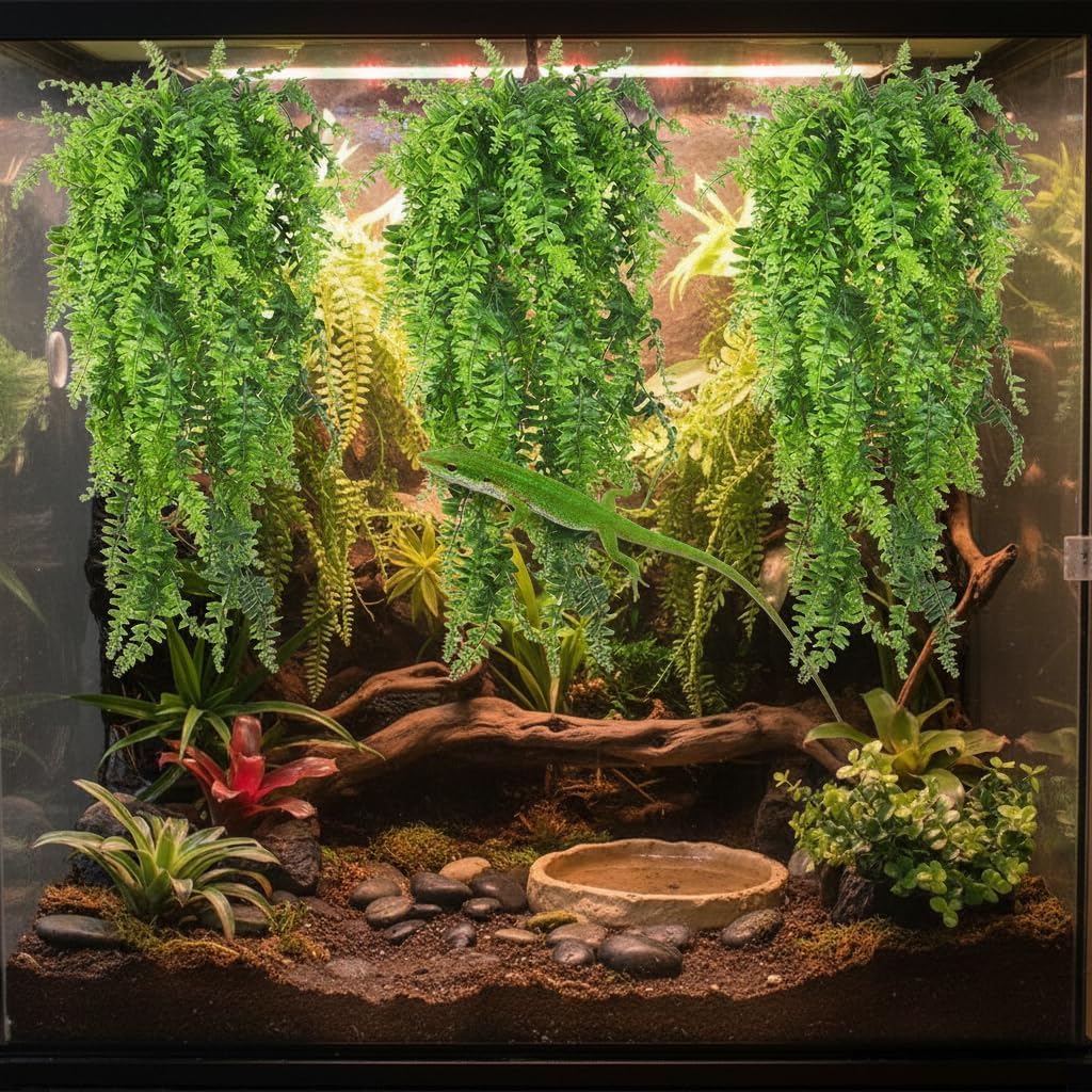 Reptile Plants Hanging Fake Vines Boston Climbing Terrarium Plant with Suction Cup for Bearded Dragons Lizards Geckos Snake Pets Hermit Crab and Tank Habitat Decorations (3 Pack)