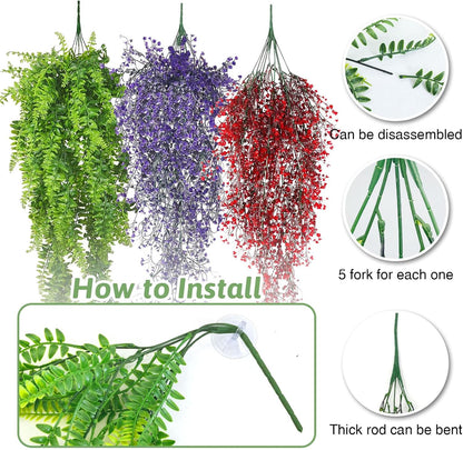 Reptile Plants Hanging Fake Vines Boston Climbing Terrarium Plant with Suction Cup for Bearded Dragons Lizards Geckos Snake Pets Hermit Crab and Tank Habitat Decorations (3 Pack)