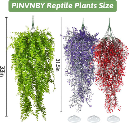 Reptile Plants Hanging Fake Vines Boston Climbing Terrarium Plant with Suction Cup for Bearded Dragons Lizards Geckos Snake Pets Hermit Crab and Tank Habitat Decorations (3 Pack)
