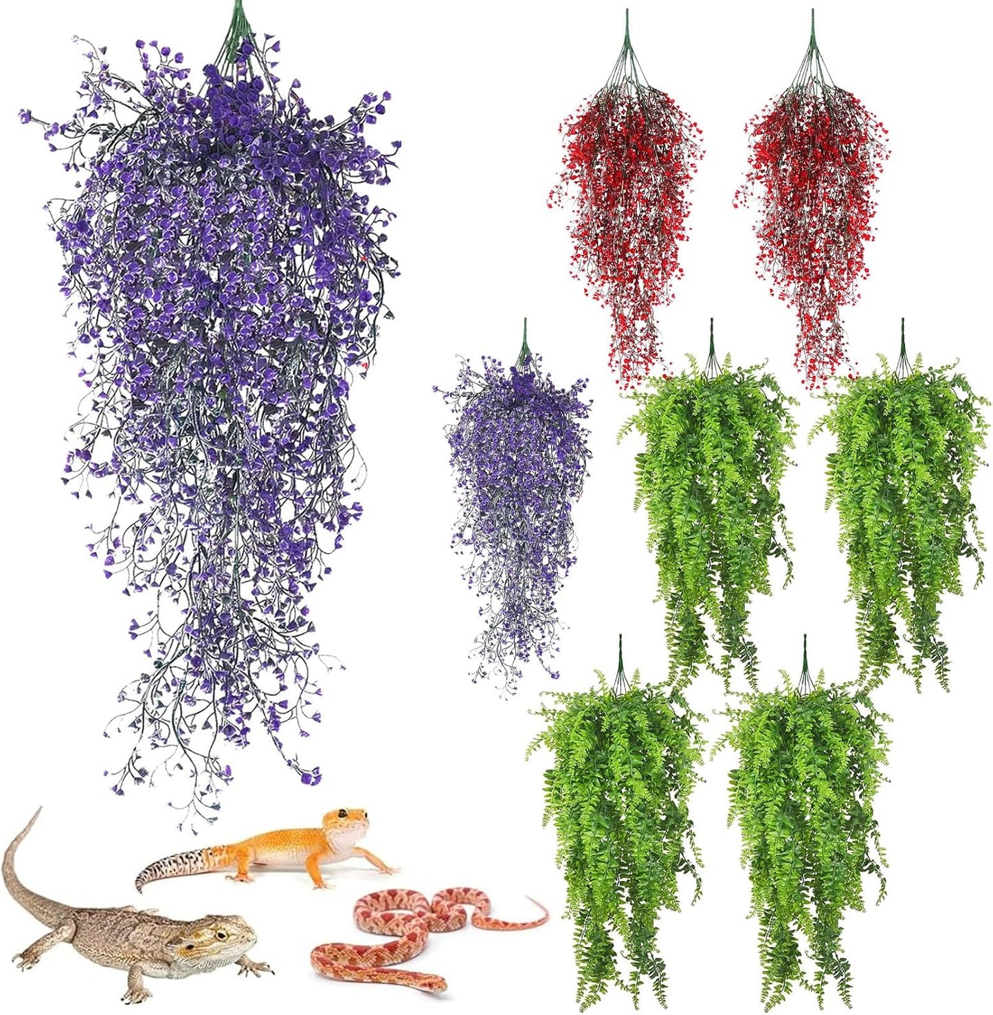 Reptile Plants Hanging Fake Vines Boston Climbing Terrarium Plant with Suction Cup for Bearded Dragons Lizards Geckos Snake Pets Hermit Crab and Tank Habitat Decorations (3 Pack)