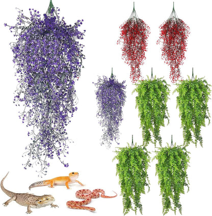 Reptile Plants Hanging Fake Vines Boston Climbing Terrarium Plant with Suction Cup for Bearded Dragons Lizards Geckos Snake Pets Hermit Crab and Tank Habitat Decorations (3 Pack)
