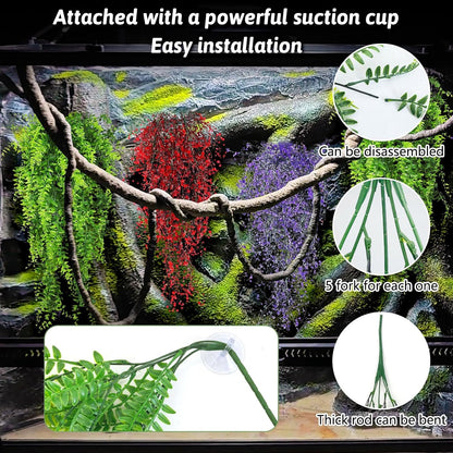 Reptile Plants Hanging Fake Vines Boston Climbing Terrarium Plant with Suction Cup for Bearded Dragons Lizards Geckos Snake Pets Hermit Crab and Tank Habitat Decorations (3 Pack)
