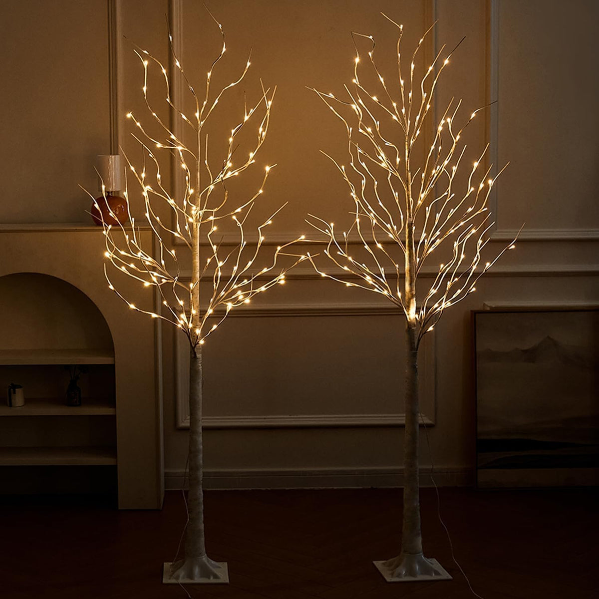 Lighted Birch Tree, 2 Pack 6 Feet 144 Warm White Lights, Prelit White Artificial Christmas Trees for Indoor Outdoor Decor Garden Wedding Party Bedroom Decoration