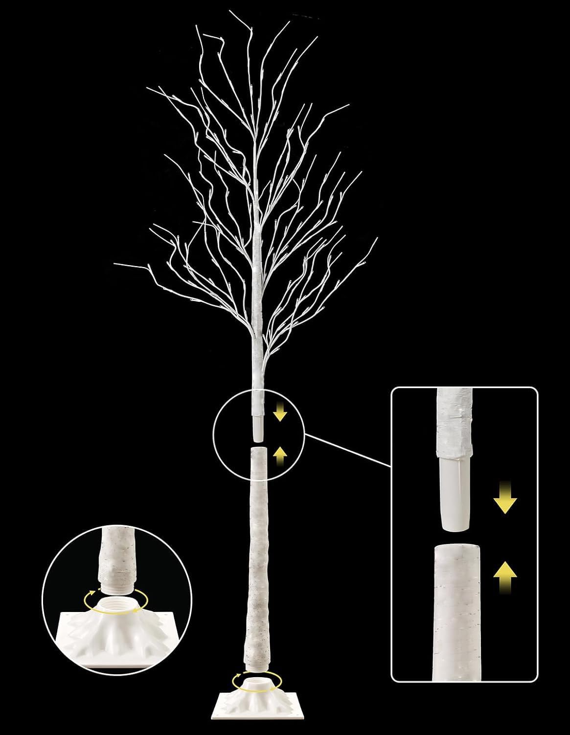 Lighted Birch Tree, 2 Pack 6 Feet 144 Warm White Lights, Prelit White Artificial Christmas Trees for Indoor Outdoor Decor Garden Wedding Party Bedroom Decoration