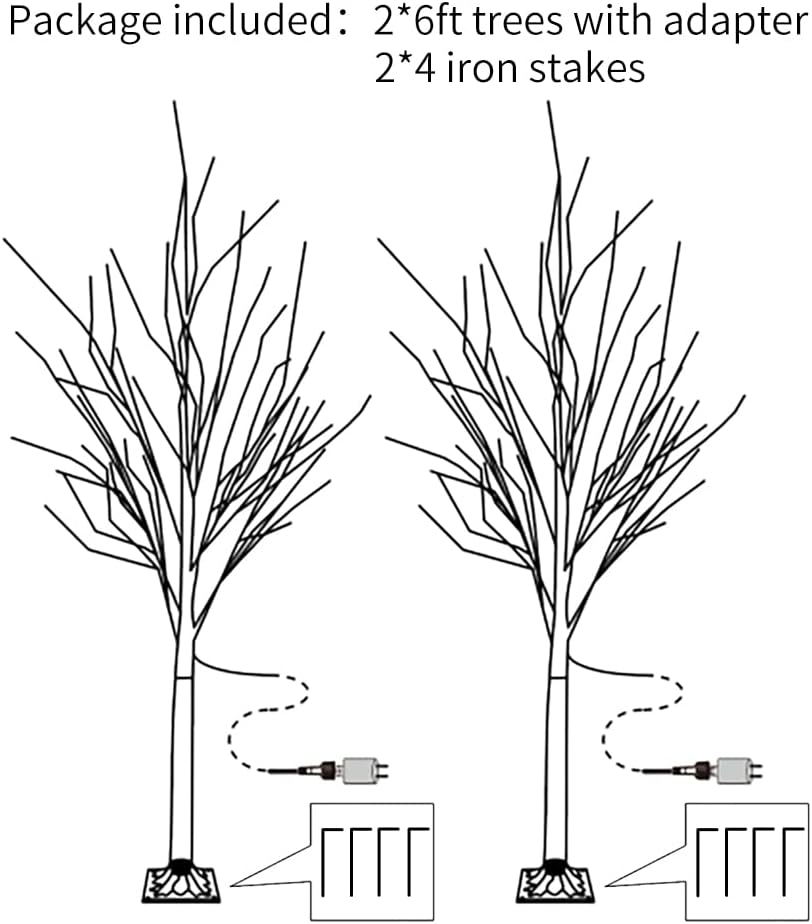 Lighted Birch Tree, 2 Pack 6 Feet 144 Warm White Lights, Prelit White Artificial Christmas Trees for Indoor Outdoor Decor Garden Wedding Party Bedroom Decoration