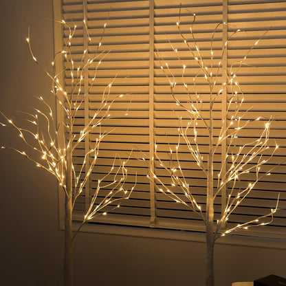 Lighted Birch Tree, 2 Pack 6 Feet 144 Warm White Lights, Prelit White Artificial Christmas Trees for Indoor Outdoor Decor Garden Wedding Party Bedroom Decoration