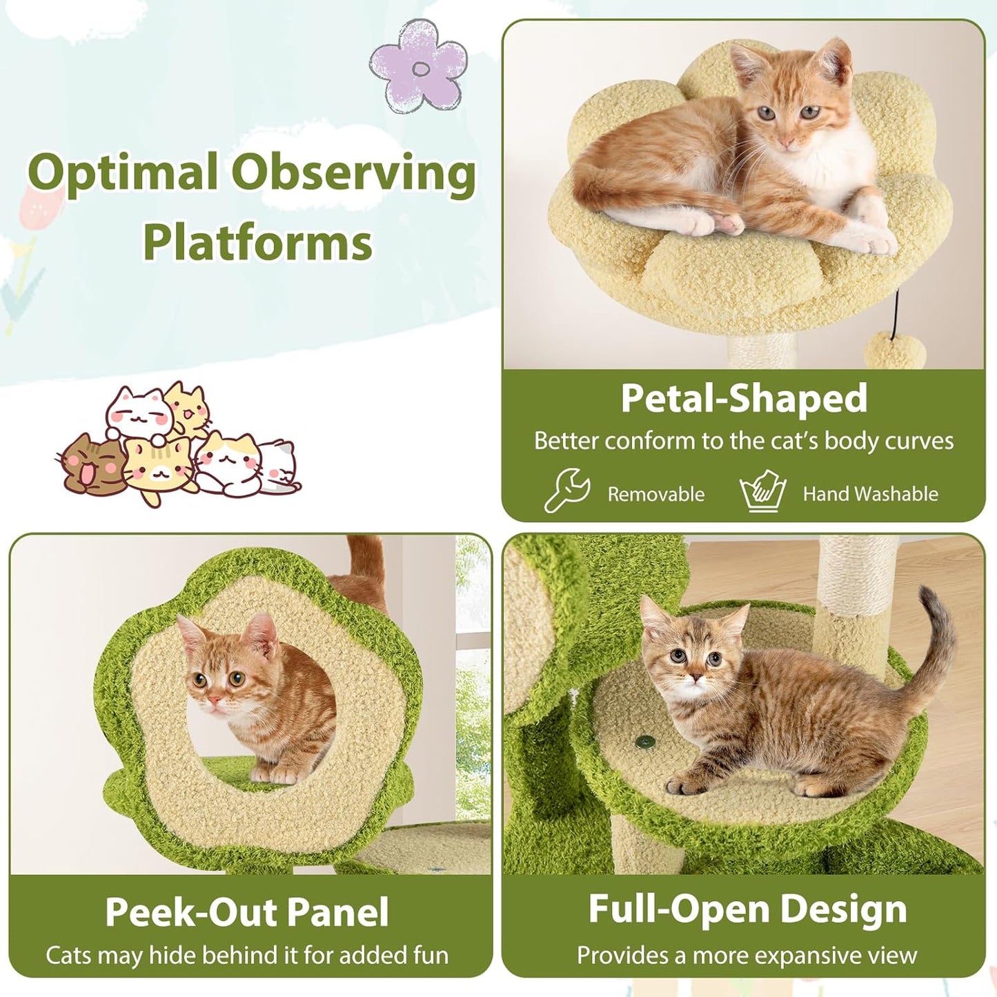 Forest-Themed Multi-Level Cute Cat Tree, 40 Inches Tall with Sisal Scratching Posts, Condo, Dangling Ball, and Spring Toy, Ideal for Indoor Small & Medium Cats (21.5 x 16 x 40 inches)