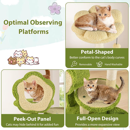 Forest-Themed Multi-Level Cute Cat Tree, 40 Inches Tall with Sisal Scratching Posts, Condo, Dangling Ball, and Spring Toy, Ideal for Indoor Small & Medium Cats (21.5 x 16 x 40 inches)