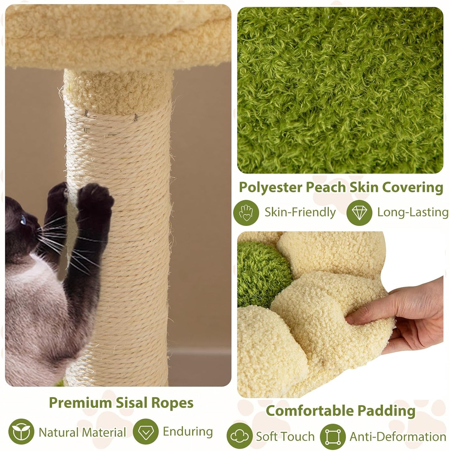 Forest-Themed Multi-Level Cute Cat Tree, 40 Inches Tall with Sisal Scratching Posts, Condo, Dangling Ball, and Spring Toy, Ideal for Indoor Small & Medium Cats (21.5 x 16 x 40 inches)