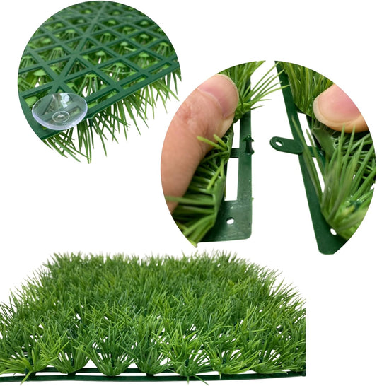Aquarium Decor Artificial Plastic Lawn Grass ,4PCS 9 inches Fish Tank Decorations , Easy Install Green Plants for Aquariums,Breeding Grass and Hermit Crab Climbing Habitats with 16 Suction Cups