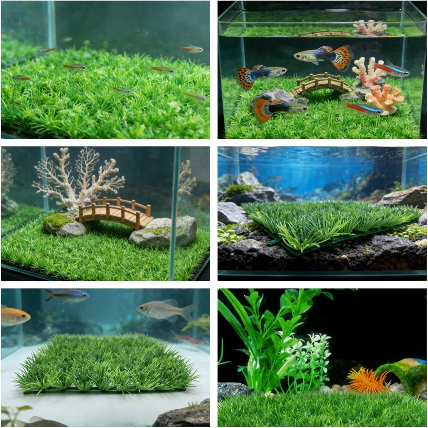 Aquarium Decor Artificial Plastic Lawn Grass ,4PCS 9 inches Fish Tank Decorations , Easy Install Green Plants for Aquariums,Breeding Grass and Hermit Crab Climbing Habitats with 16 Suction Cups