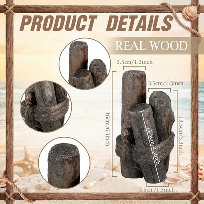 Brown 3 Pcs Driftwood Decor Rustic Table Sign Beach Driftwood Piling Farmhouse Coastal Nautical Centerpieces Tables Coastal Decor for Fish Tanks Summer Christmas Kitchen Dining Decoration