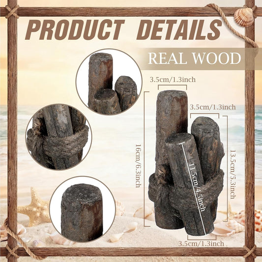 Brown 3 Pcs Driftwood Decor Rustic Table Sign Beach Driftwood Piling Farmhouse Coastal Nautical Centerpieces Tables Coastal Decor for Fish Tanks Summer Christmas Kitchen Dining Decoration