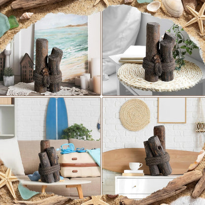 Brown 3 Pcs Driftwood Decor Rustic Table Sign Beach Driftwood Piling Farmhouse Coastal Nautical Centerpieces Tables Coastal Decor for Fish Tanks Summer Christmas Kitchen Dining Decoration