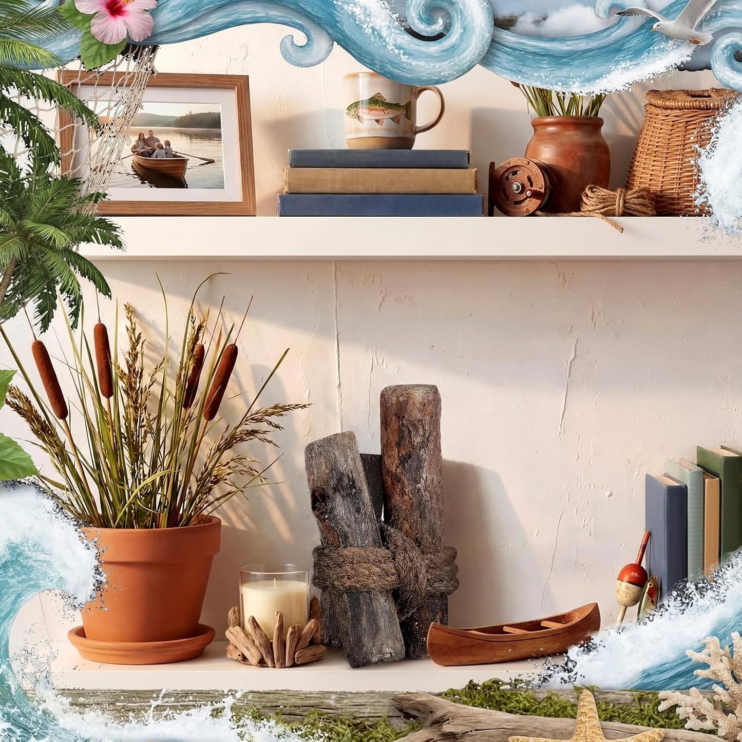Brown 3 Pcs Driftwood Decor Rustic Table Sign Beach Driftwood Piling Farmhouse Coastal Nautical Centerpieces Tables Coastal Decor for Fish Tanks Summer Christmas Kitchen Dining Decoration