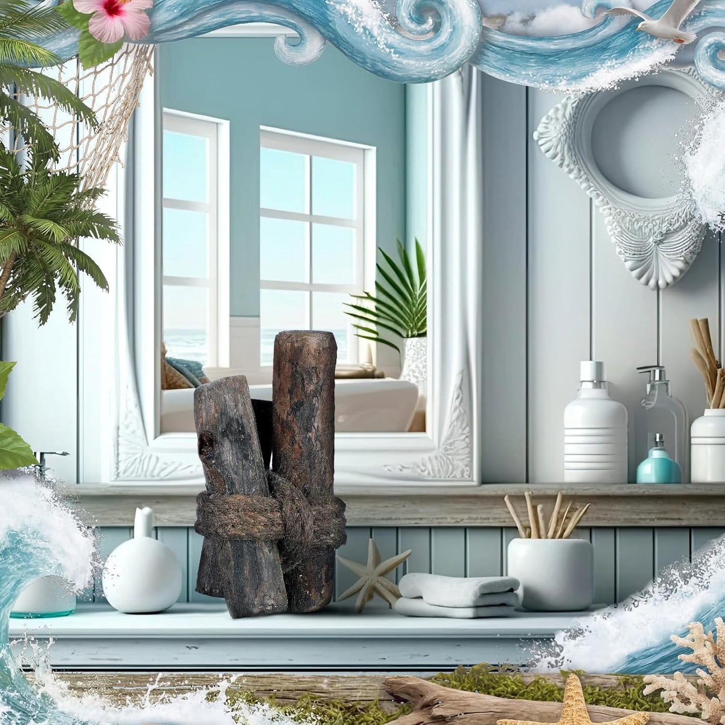 Brown 3 Pcs Driftwood Decor Rustic Table Sign Beach Driftwood Piling Farmhouse Coastal Nautical Centerpieces Tables Coastal Decor for Fish Tanks Summer Christmas Kitchen Dining Decoration