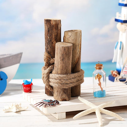 Brown 3 Pcs Driftwood Decor Rustic Table Sign Beach Driftwood Piling Farmhouse Coastal Nautical Centerpieces Tables Coastal Decor for Fish Tanks Summer Christmas Kitchen Dining Decoration