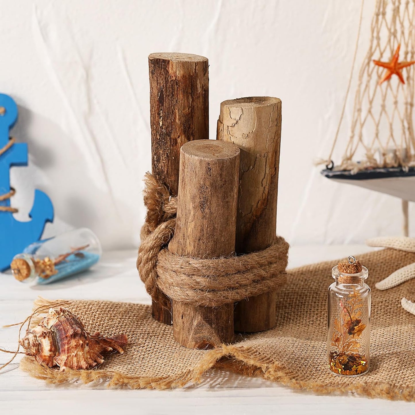 Brown 3 Pcs Driftwood Decor Rustic Table Sign Beach Driftwood Piling Farmhouse Coastal Nautical Centerpieces Tables Coastal Decor for Fish Tanks Summer Christmas Kitchen Dining Decoration