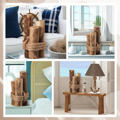 Brown 3 Pcs Driftwood Decor Rustic Table Sign Beach Driftwood Piling Farmhouse Coastal Nautical Centerpieces Tables Coastal Decor for Fish Tanks Summer Christmas Kitchen Dining Decoration