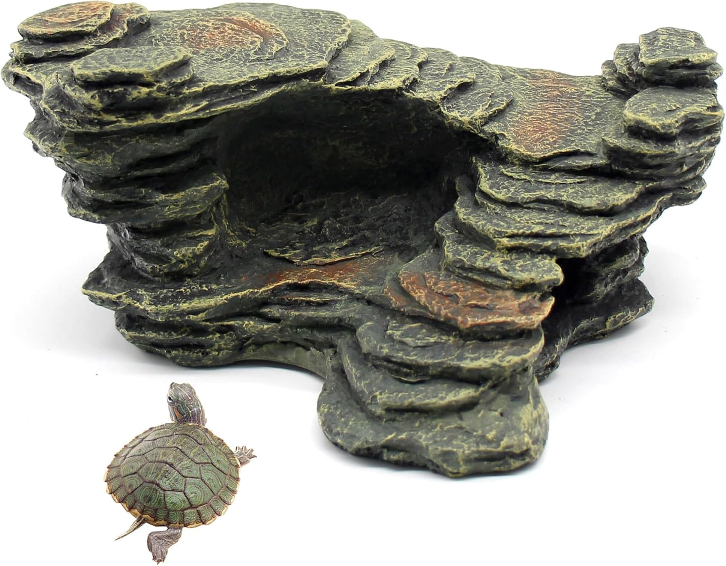 Turtle Basking Platform Shale Scape Step Ledge, Reptile Ladder Resting Terrace Aquarium Decor, Great for Reptiles, Amphibians, Frogs, Small Turtle