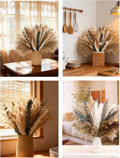 120 PCS Dried Pampas Grass, Dried Flowers, Reed Grass Bouquet for Bohemian Flowers Home Table Wedding Decoration, Rustic Farmhour.(Light Brown)