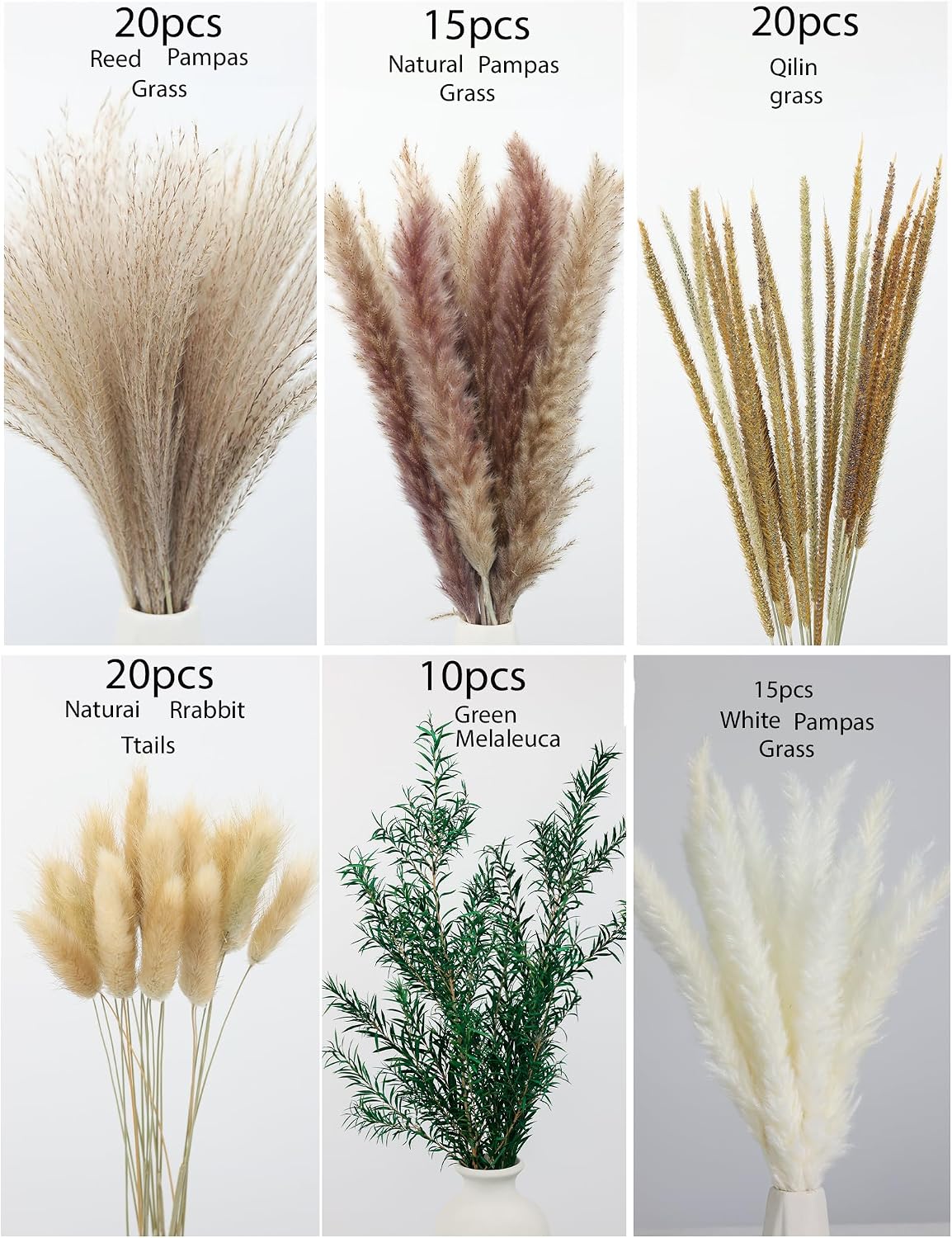 120 PCS Dried Pampas Grass, Dried Flowers, Reed Grass Bouquet for Bohemian Flowers Home Table Wedding Decoration, Rustic Farmhour.(Light Brown)