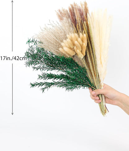 120 PCS Dried Pampas Grass, Dried Flowers, Reed Grass Bouquet for Bohemian Flowers Home Table Wedding Decoration, Rustic Farmhour.(Light Brown)