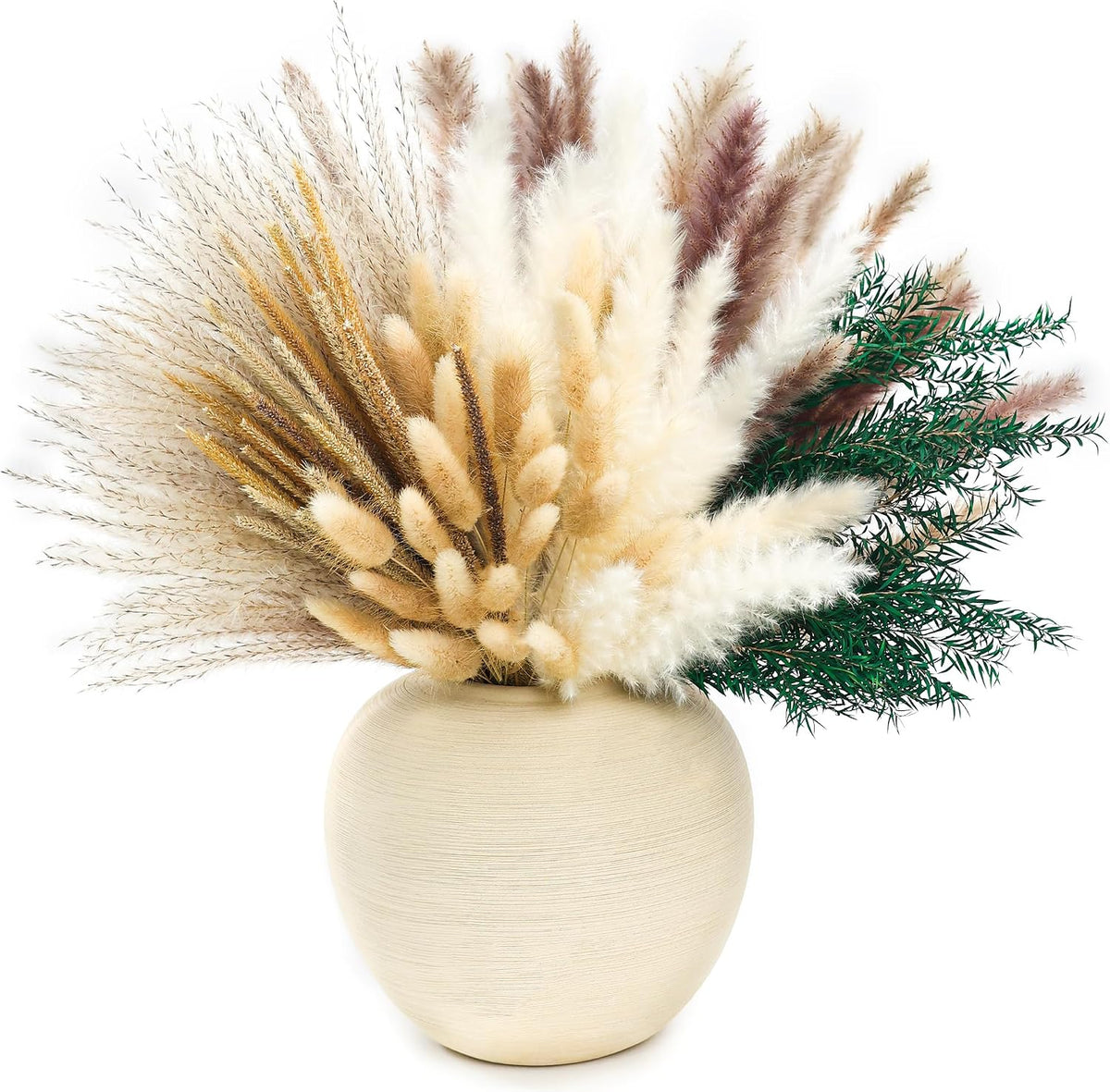 120 PCS Dried Pampas Grass, Dried Flowers, Reed Grass Bouquet for Bohemian Flowers Home Table Wedding Decoration, Rustic Farmhour.(Light Brown)