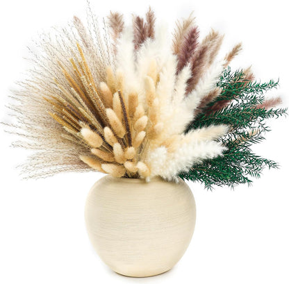 120 PCS Dried Pampas Grass, Dried Flowers, Reed Grass Bouquet for Bohemian Flowers Home Table Wedding Decoration, Rustic Farmhour.(Light Brown)