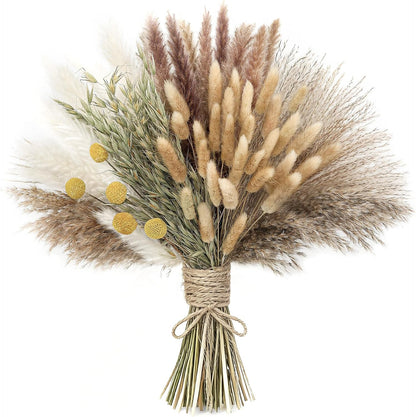 120 PCS Dried Pampas Grass, Dried Flowers, Reed Grass Bouquet for Bohemian Flowers Home Table Wedding Decoration, Rustic Farmhour.(Light Brown)