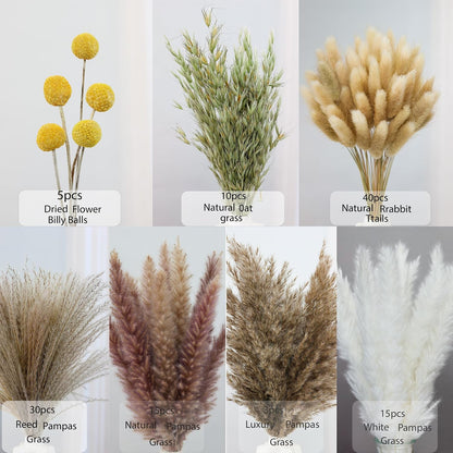 120 PCS Dried Pampas Grass, Dried Flowers, Reed Grass Bouquet for Bohemian Flowers Home Table Wedding Decoration, Rustic Farmhour.(Light Brown)