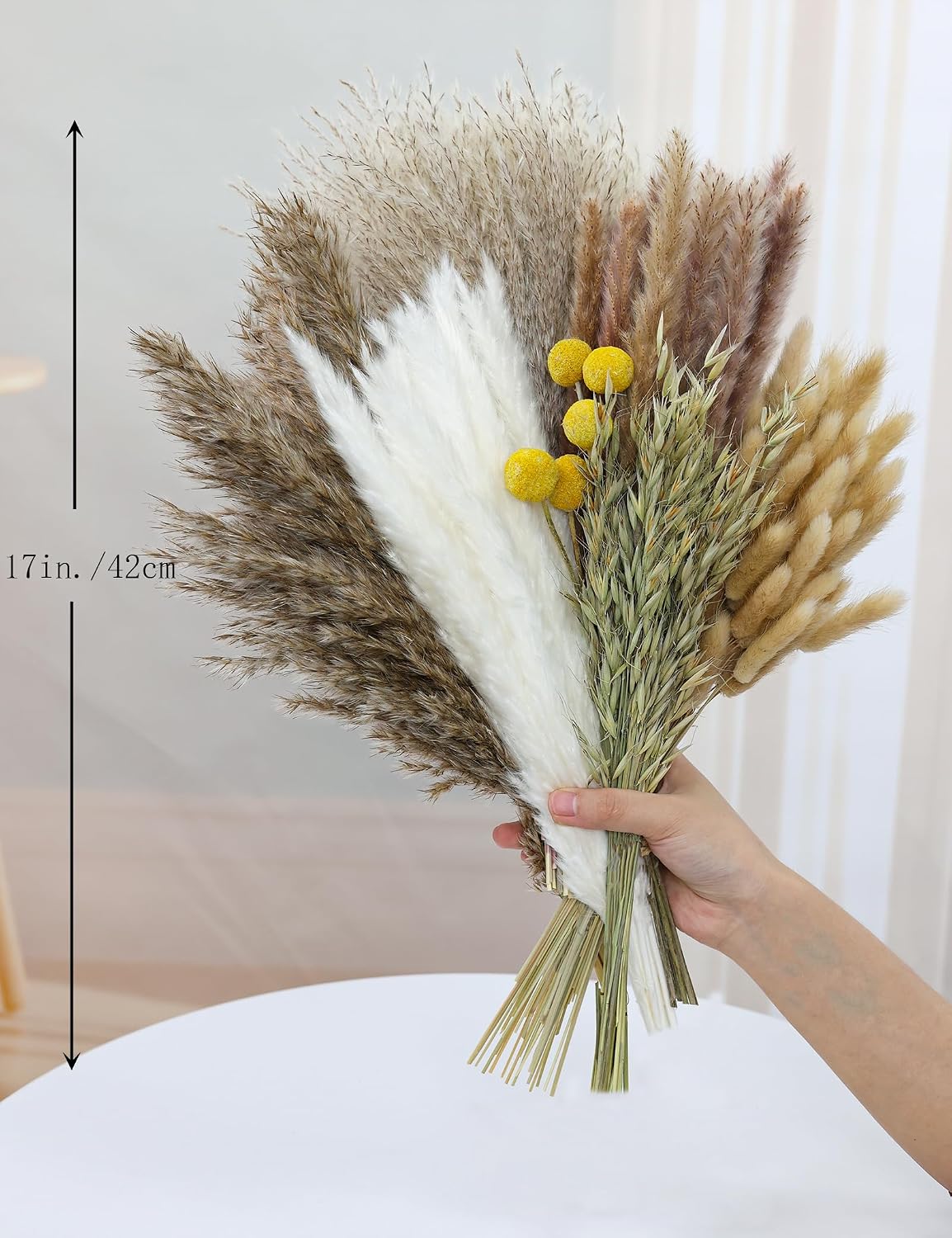 120 PCS Dried Pampas Grass, Dried Flowers, Reed Grass Bouquet for Bohemian Flowers Home Table Wedding Decoration, Rustic Farmhour.(Light Brown)