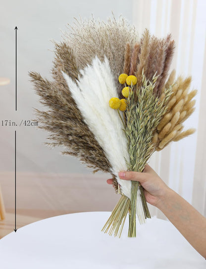 120 PCS Dried Pampas Grass, Dried Flowers, Reed Grass Bouquet for Bohemian Flowers Home Table Wedding Decoration, Rustic Farmhour.(Light Brown)